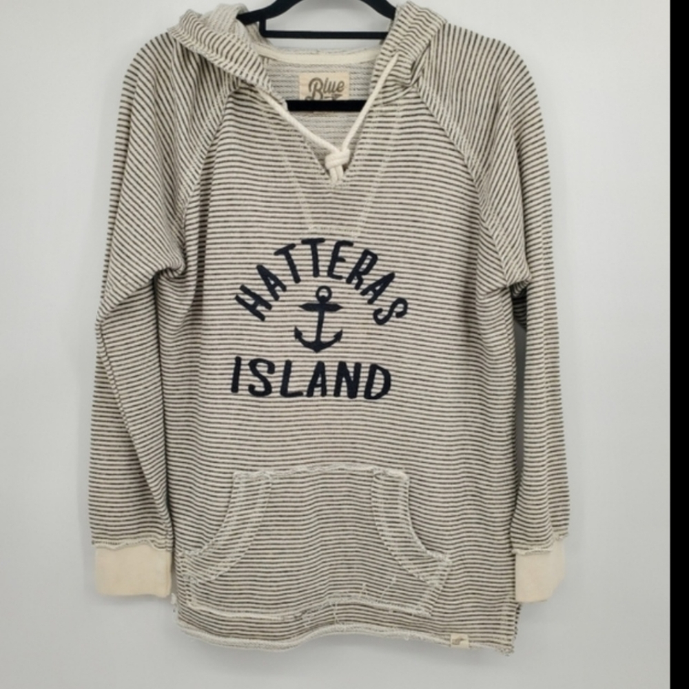 ♤♤ Blue 84 Hatteras Island Gray and White Striped Hoodie Size Small